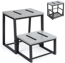 2 Step Stool for Adults Heavy Duty Steel Wooden Stool 500lb Capacity Gray
