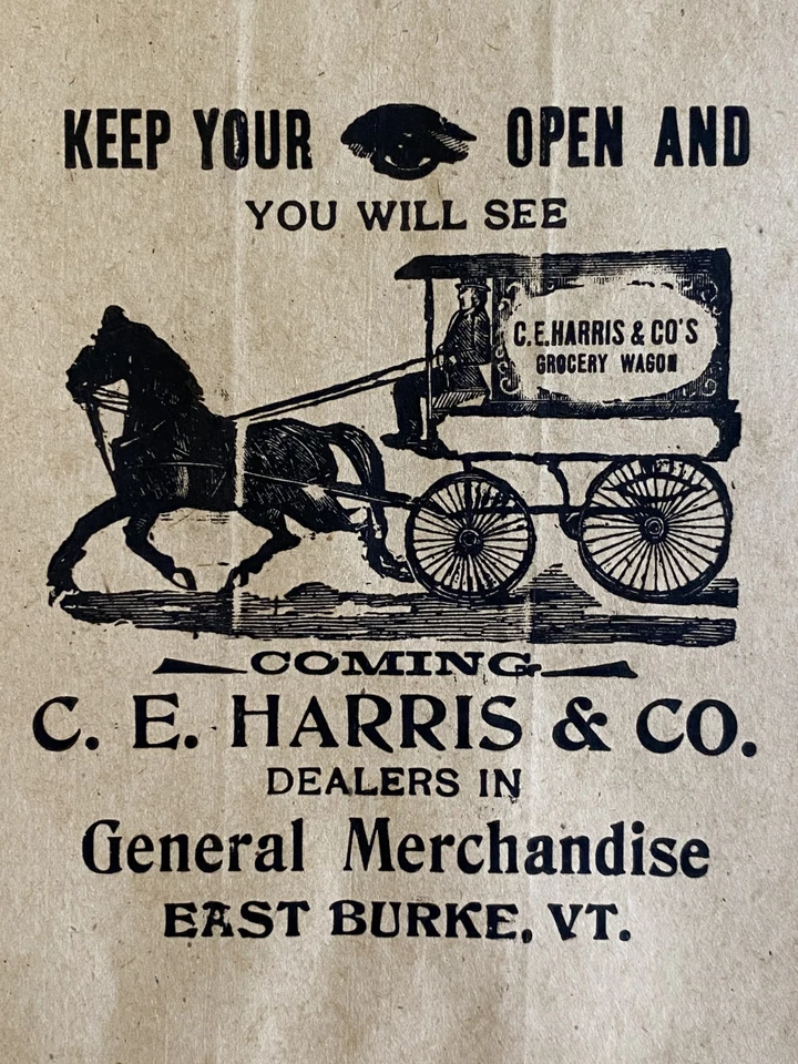 6 bolsas de papel antiguas/de colección de 1900 NOS tienda general, East Burke, VT caballo y vagón Foto 3 de 4