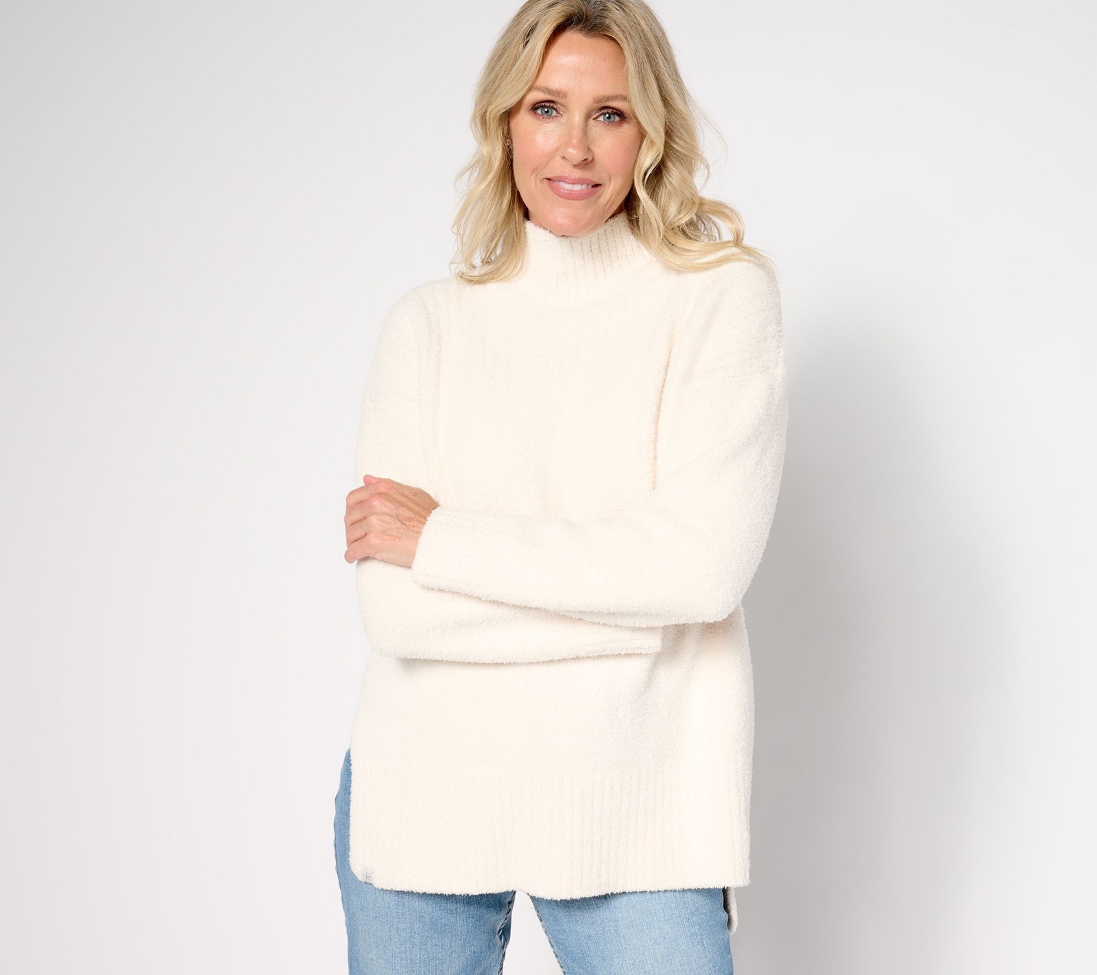 Barefoot Dreams Women's Top Sweater Sz S CozyChic Hi-Low Pullover White A656332