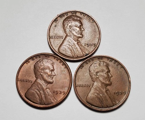 3 X 1939 P LINCOLN WHEAT PENNY 3 COIN SET #P2440