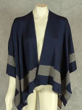 Cabi Womens Sz Medium/Large Reversible Poncho Wrap Shawl Beige Navy NWT