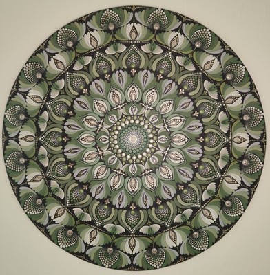 Original Gemälde 70 cm/28 in Innen Wanddeko grün Mandala Kunst Sperrholz