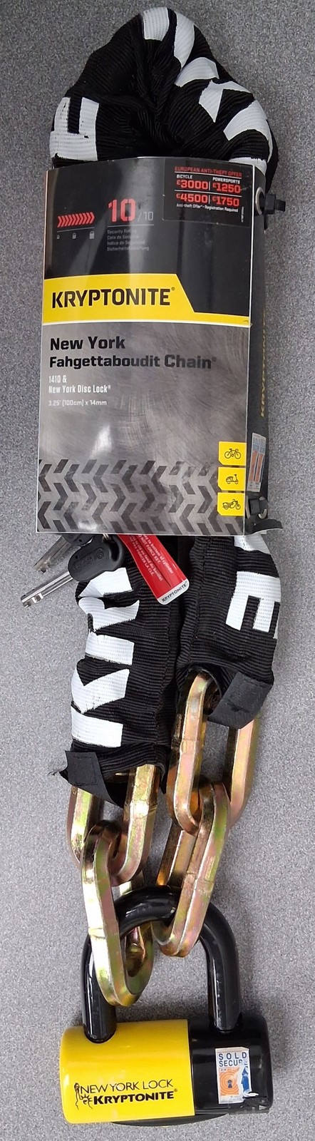 Kryptonite New York Fahgettaboudit Chain 1410 and Disc Lock: