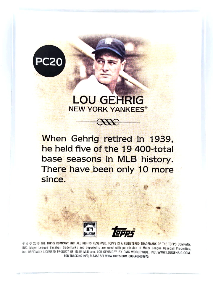 2010 Topps Legends Lou Gehrig #PC20 Platinum – Yankees HOF Walmart Cereal Insert - Image 2 of 4