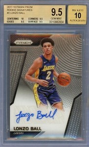 2017-18 Panini Prizm Rookie Signatures Lonzo Ball BGS 9.5 Auto 10 Lakers