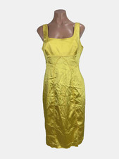 Calvin Klein Yellow Satin Sheath Bodycon Cocktail Dress Empire Waist VTG y2k 8