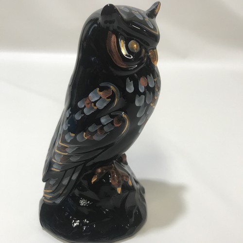 FENTON OWL Black 1997 MEDALLION COLLECTION Hand painted By M. Wagner Signed - Picture 3 of 8