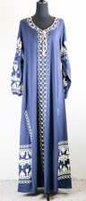 Embroidered Kaftan Dress Abaya Navy Gold Jilbab Boho Modest Maxi Gown