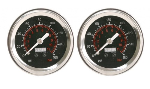 Viair 90082 Dual Needle 160 PSI Black Face Gauge For Air Suspension Bags, Valves