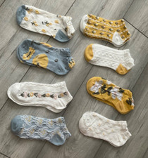WOMENS BLUE/YELLOW FLORAL SUMMER SOCKS, 8 PACK, BRAND NEW, SIZE UK 4-8..