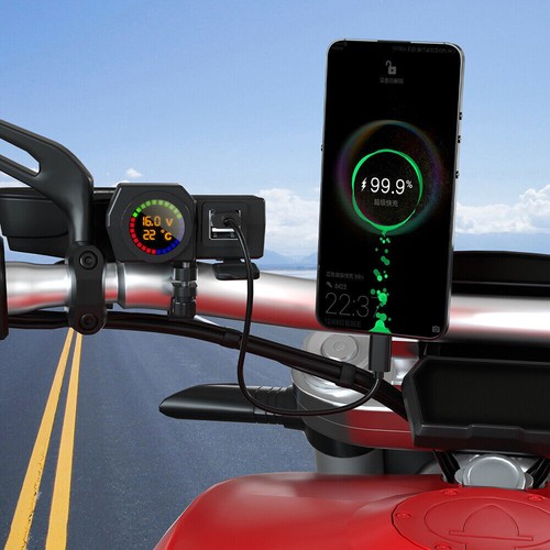 Motorcycle Handlebar Dual USB Charger 24V with Digital Voltmeter Thermometer - Zdjęcie 11 z 17