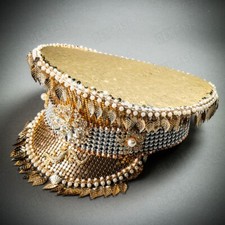 Steampunk Burning Man Captain Festival Hat w/ Golden Leaf  Jewelry Gold