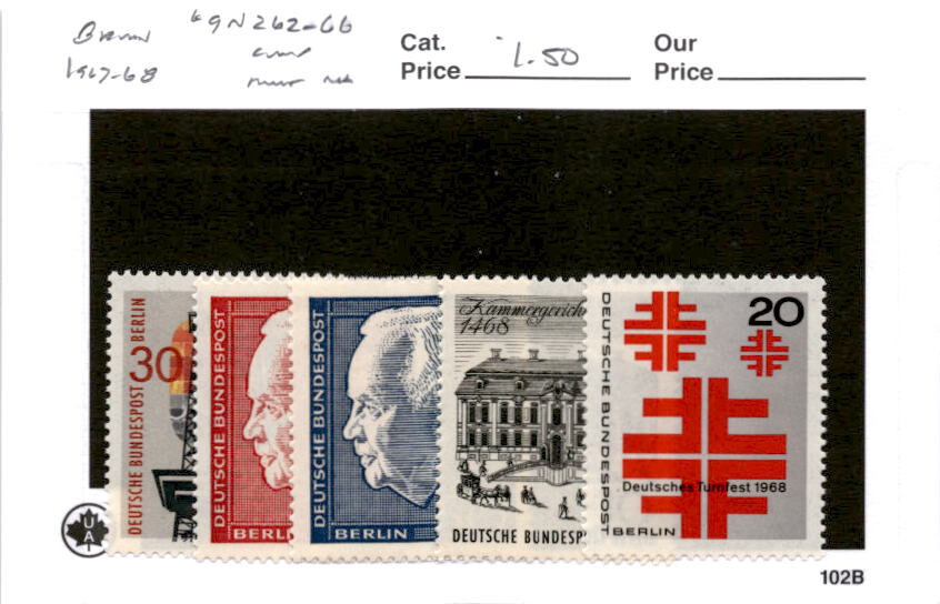 Germany - Berlin, Postage Stamp, #9N262-9N266 Mint NH, 1967 (AD