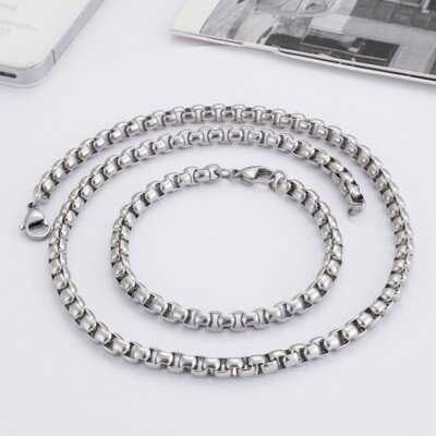 Jewelry Set Rolo Box Chain Necklace Bracelet Mens Stainless Steel 6mm ...