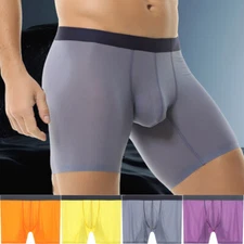 Men's Ice-Silk Underwear Long Leg Boxer Briefs Trunks Sport Shorts Breathable