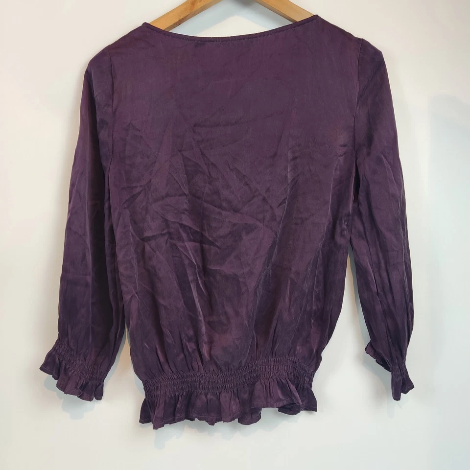 Ted Baker Womens Silk Blouse UK 8 Deep Purple Ruffle Detail Size 1 Top - Image 2 of 4