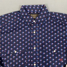 Ariat Pearl Snap Long Sleeve Shirt Texas Lone Star AOP Maritime Blue Men M-L NWT