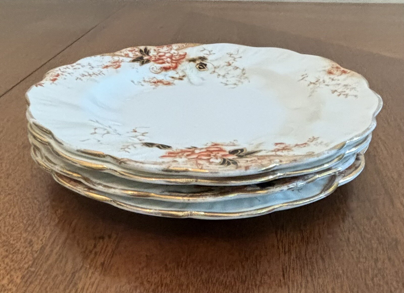 Antique Redfern & Drakeford Plates Handpainted Floral Gold Gilt England Set of 4