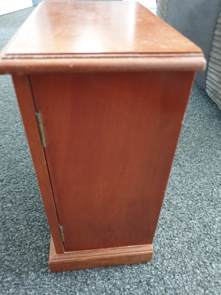 vintage MELE Wooden Wardrobe Jewellery Box With floral glass door