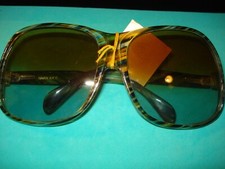 Vintage Striped Blue  Brown Plastic Lens Sunglasses 1980's Never Worn Taiwan