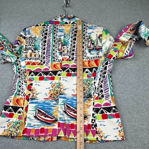 HARVE BERNARD Petites Blazer Jacket Womens 10 Artsy Watercolor Geometric Boats - Picture 8 of 11