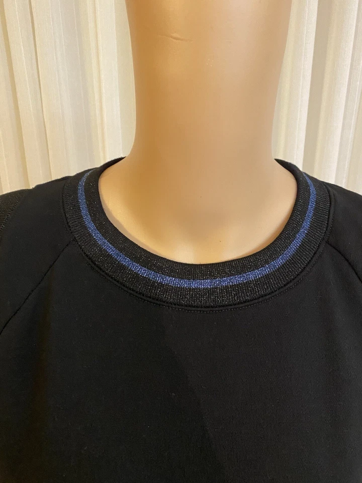 Cynthia Rowley Cold Shoulder Sweatshirt Dress Black Blue Accents Size L - Image 2 of 4