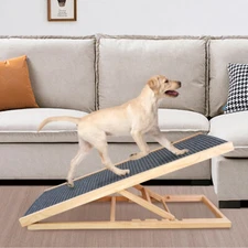 Adjustable Folding Dog Ramp Non-slip Wood Cat Pet Ramps Support Frame Bed Couch