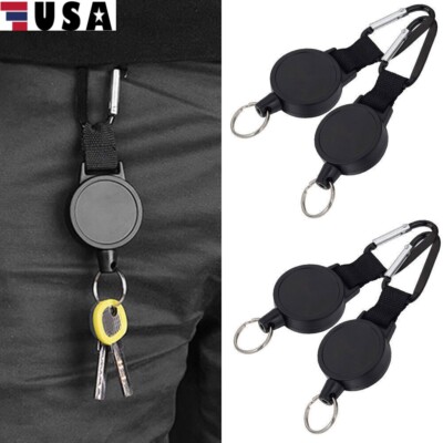 4pcs Retractable Key Tool Reel Holder Steel Clip Chain Belt Heavy Duty Split USA
