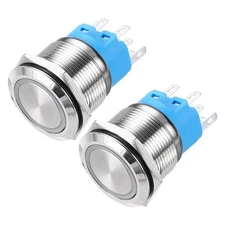 Latching Metal Push Button Switch 22mm 2NO 2NC 24V Green, Flat Head, 2pcs