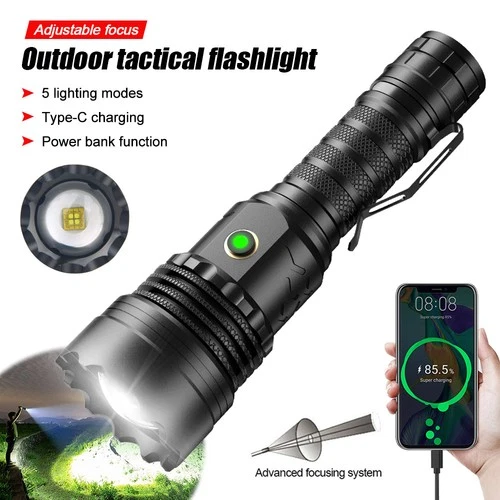USB 4-Core Laser LEP Flashlight Type-C Charging Power Bank Torch White Light