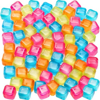 60Pcs Reusable Ice Cubes - Colorful Plastic, Non-Diluting Square Cubes for Dr...