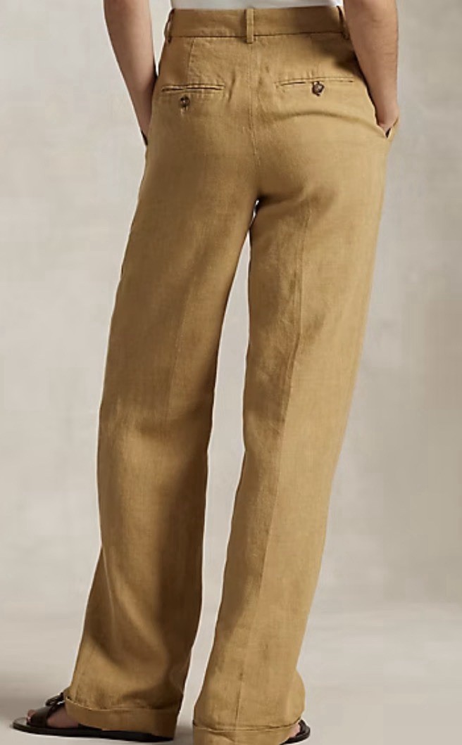 Polo Ralph Lauren Linen Straight Pants Beige Women Relaxed Fit Button Zip image 2