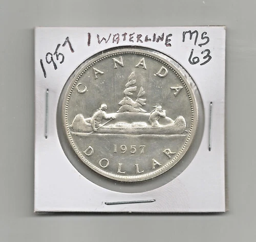 **1957** Canadian Silver Dollar 1 Waterline- MS63 or better