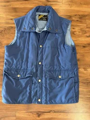 Men’s Vintage Sears Puffer Vest Blue Size Medium Button Pockets 80s Quilted - product listing photo