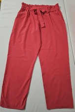 Women's Pink Ankle Pants Tie Elastic Waist Bow Accent Pockets Flat Front Solid