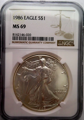 1986 AMERICAN SILVER EAGLE DOLLAR 1 OZ NGC MS69 BROWN LABEL 1st Year of Issue x3