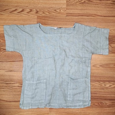 Francesca Bettini Tunic Top Women s L Green 100% Linen  Made In Italy Lagenlook