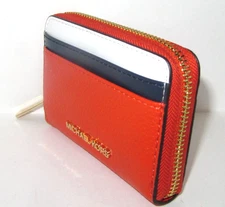 Michael Kors Jet Set Travel Med Zip Around Card Case ID Wallet Red Clay NWT $188