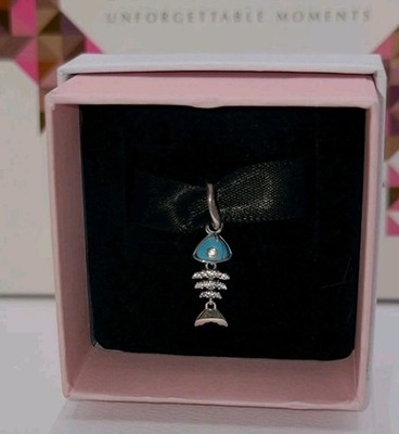 Authentic PANDORA 925 Blue Turquoise & Paved Fishbone Charm 793894C01 W/ Box E49