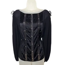 Vintage Y2K Limited Silk Top XL Sheer Satin Bow Boatneck Whimsygoth Fairy Grunge