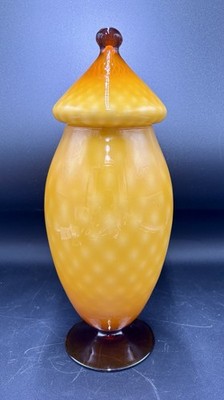 Apothecary Candy Jar Empoli Italy Butterscotch Optic Cased Glass Circus Tent