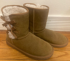 Koolaburra By UGG Girls Boots Suede Ribbons Fur Tan Size 5