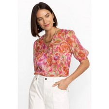 Jade by Johnny Was Marcia Ruffle Silk Blouse, Size Medium, with separate Liner