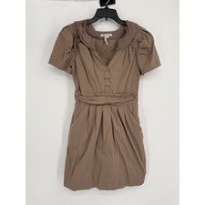 BCBGeneration Dress Womens 10 Brown V-Neck Ruffle Collar Pleated Pockets