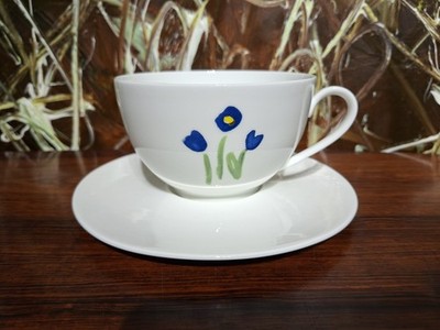 DIBBERN Fine Bone China IMPRESSION  Grand Obertasse & Untertasse 0,4L Blume Blau