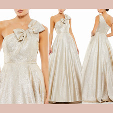 NWT Mac Duggal [ 4 ] 67890 Bow One‎ Shoulder Metallic Ballgown in Oyster #J1898