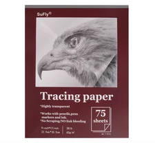 Tracing Paper for Drawing, 9 X 12'' Tracing Paper Pad, 75 Sheets Transparent Vel