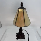 vintage Tiffany-style slag glass table lamp multi-panel opalescent glass shade