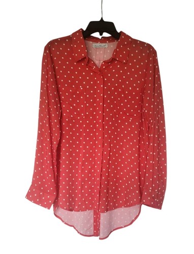 🌸 Karen Hart Blouse Women’s M Reddish Pink Lightweight Button Top Shirt Casual - Picture 4 of 10