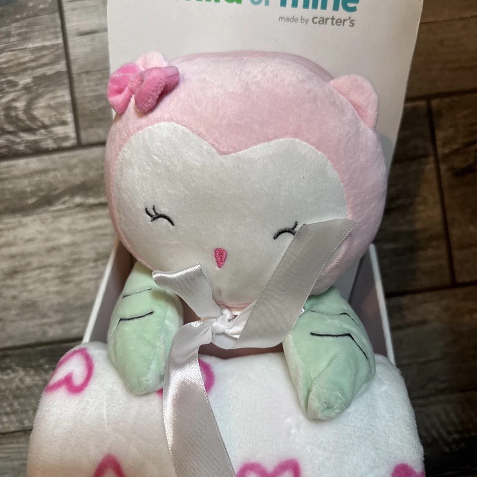 Child Of Mine плюшевая розовая сова мягкая игрушка и флисовое одеяло с сердечками НОВОЕ - Изображение 2 из 2